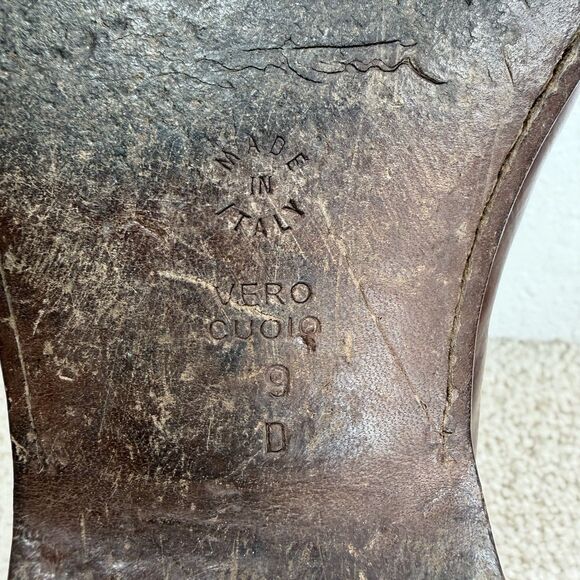 Santoni Loafers Brown Leather Dress Shoe Size 9 Slip On Moc Toe Whipstitch Italy - Picture 14 of 15